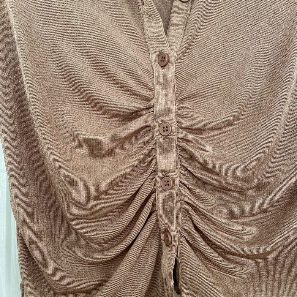 Brown Ruched Button Top - Picture 3 of 6